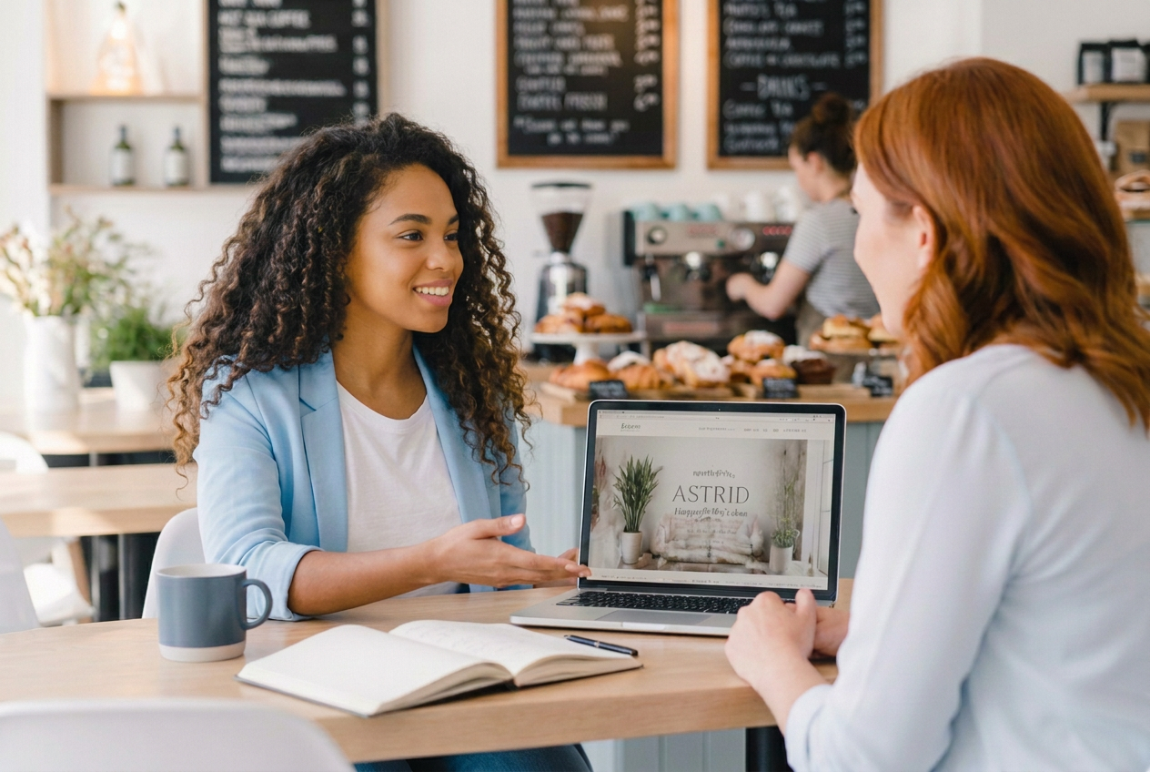 Web designer meeting with a small business owner during a website consultation